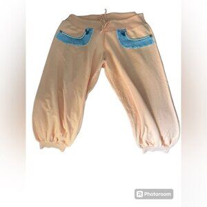 LP sweatpants with denim and rhinestone detailing at waist size L